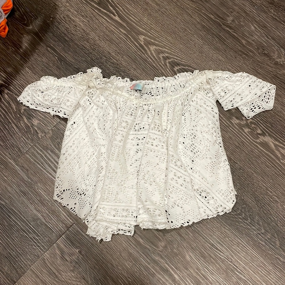Free people eyelet beach off the shoulder top